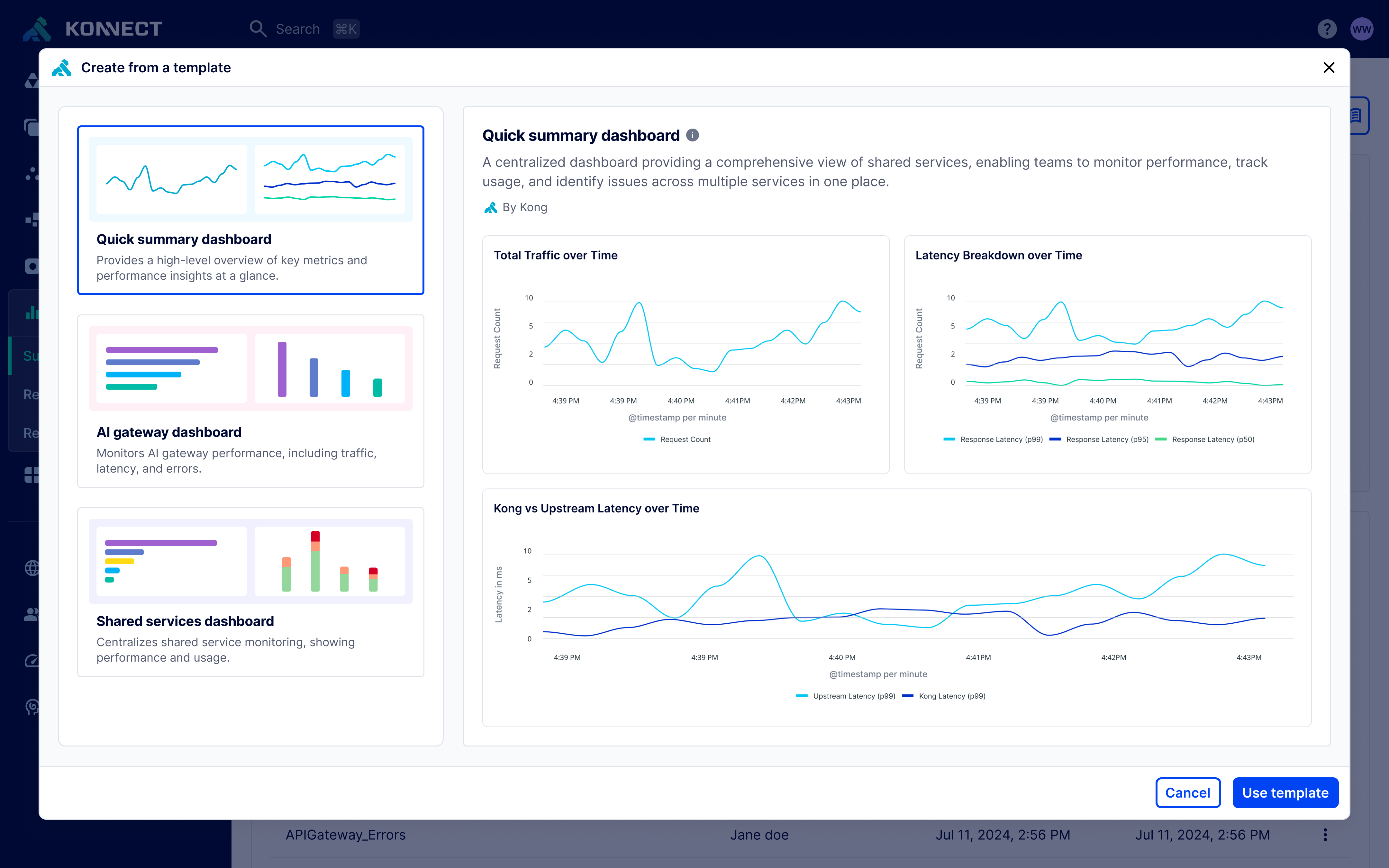 Summary dashboard of Konnect Advanced Analytics