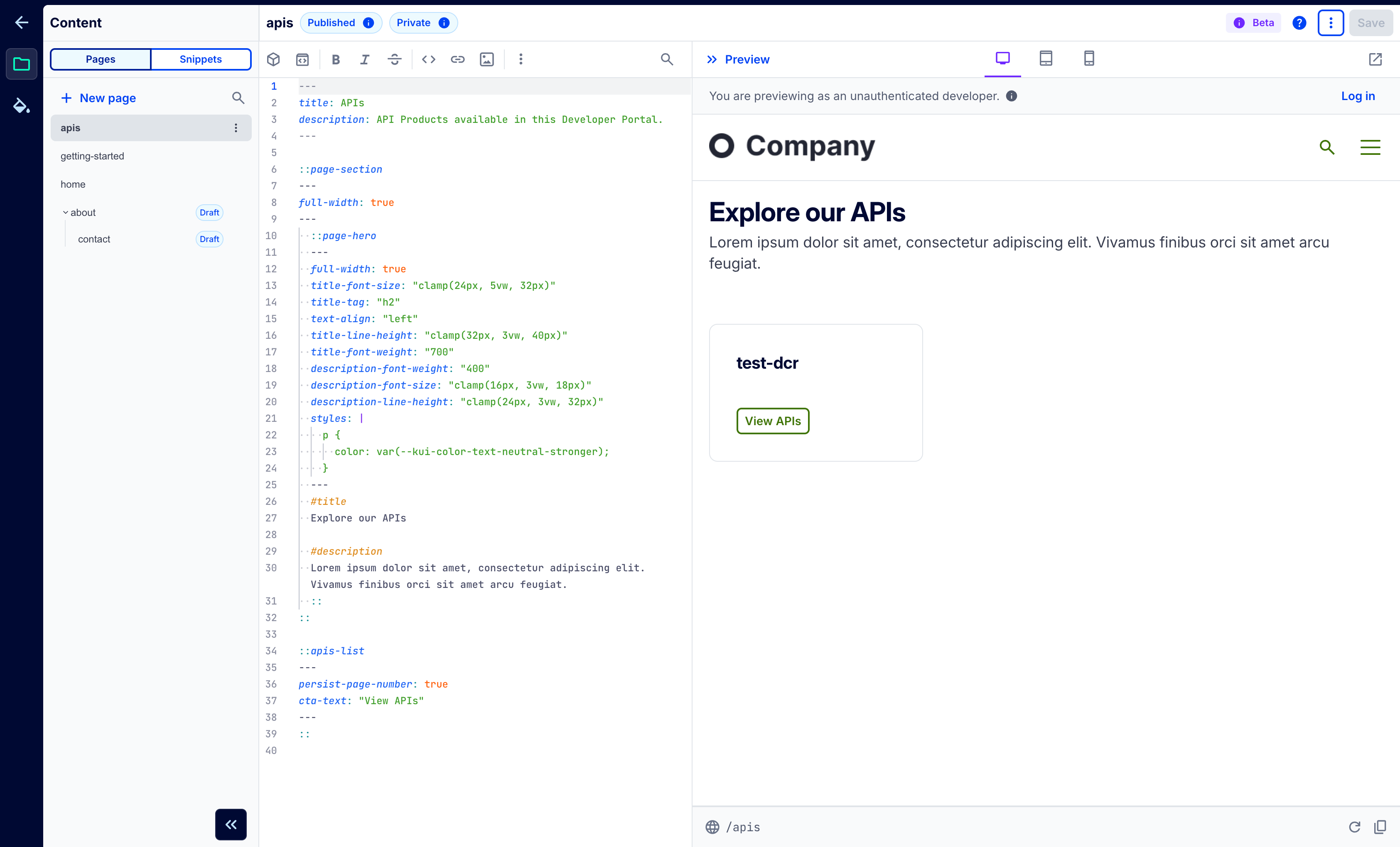 Dev Portal Editor